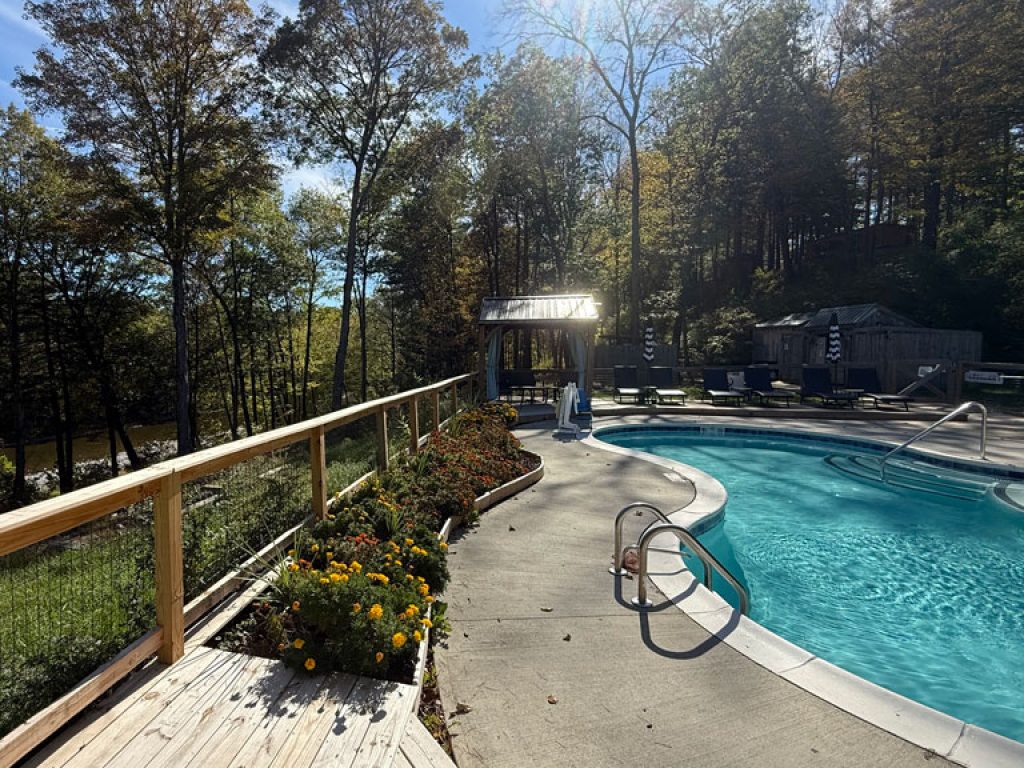 Pool and creek at A Tiny House Resort