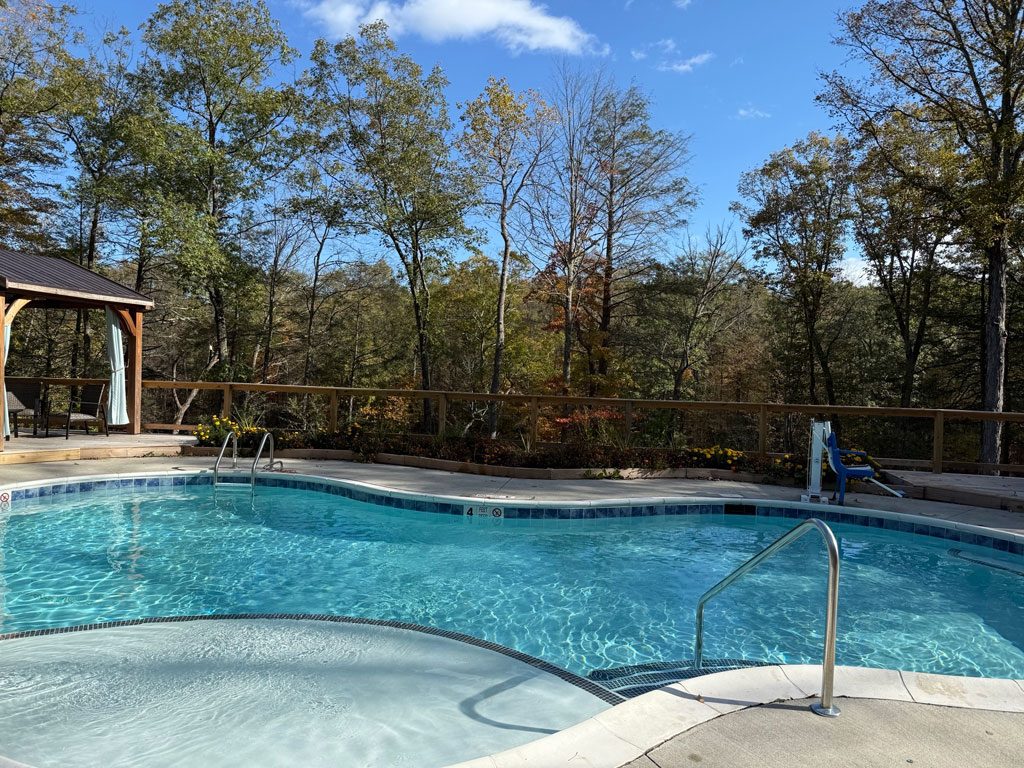 Pool and creek at A Tiny House Resort