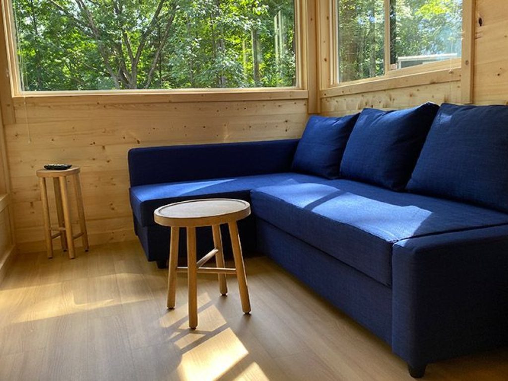 Blue L Shaped sofa that converts to queen bed