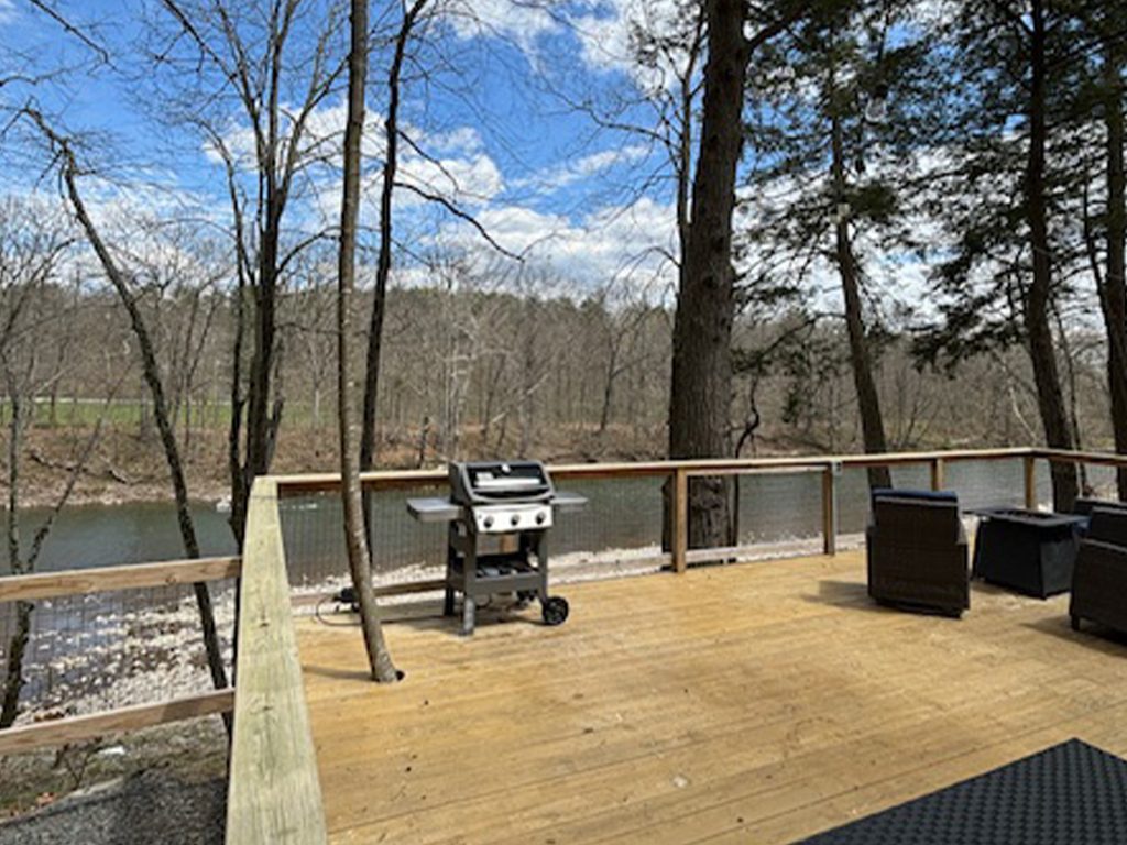 Deck view from the Tiny House, includes Weber grill